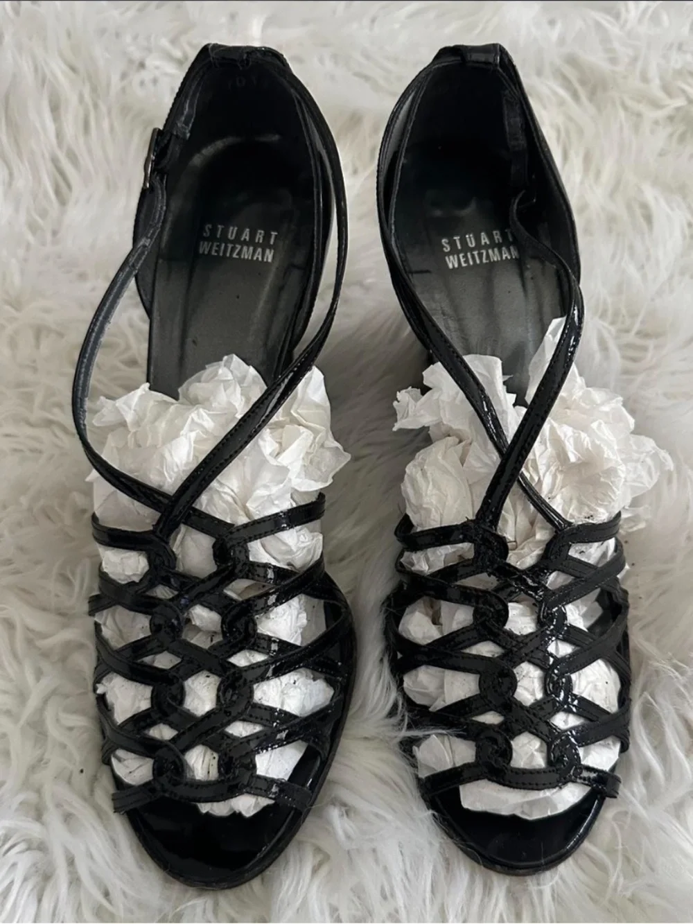 Stuart Weitzman Black Patent Strappy Wedge Sandals - Picture 3 of 7